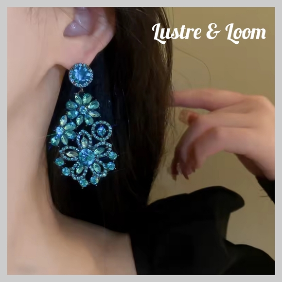 Lustrous Blue Crystal Earrings - Picture 4 of 7